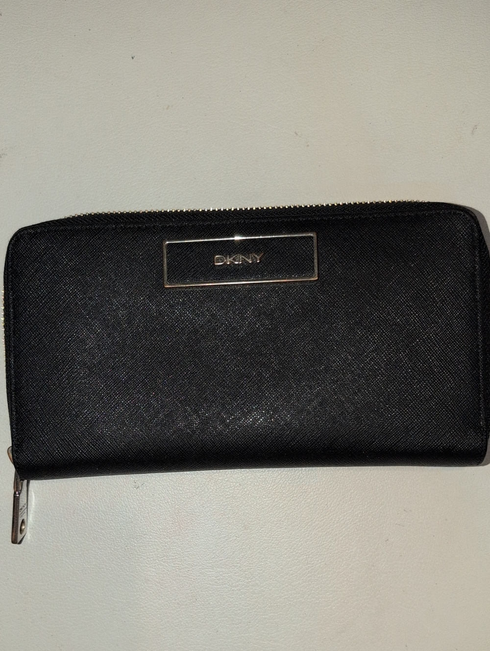 DKNY Black Saffiano Leather Zip Wallet